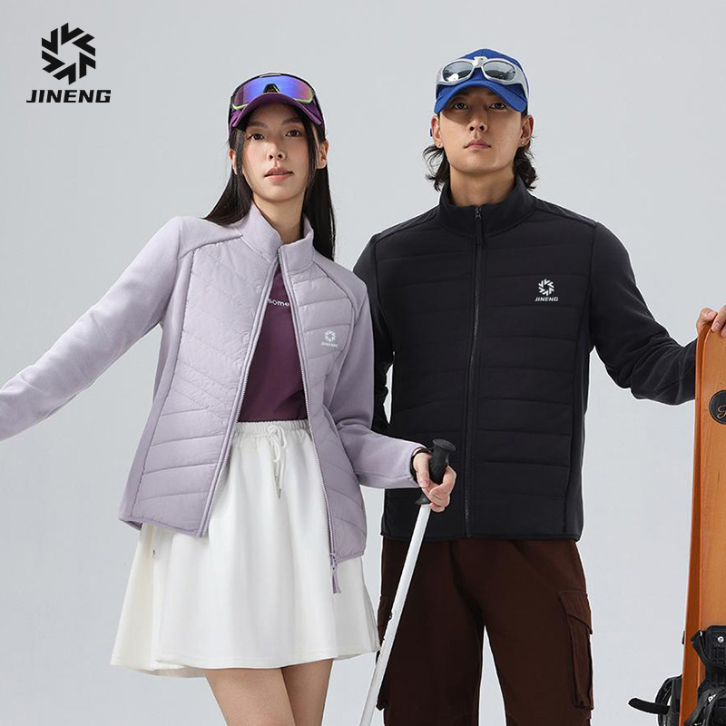积能秋冬新款拼接棉外套男女运动保暖抓绒服户外运动跑步抓绒衣
