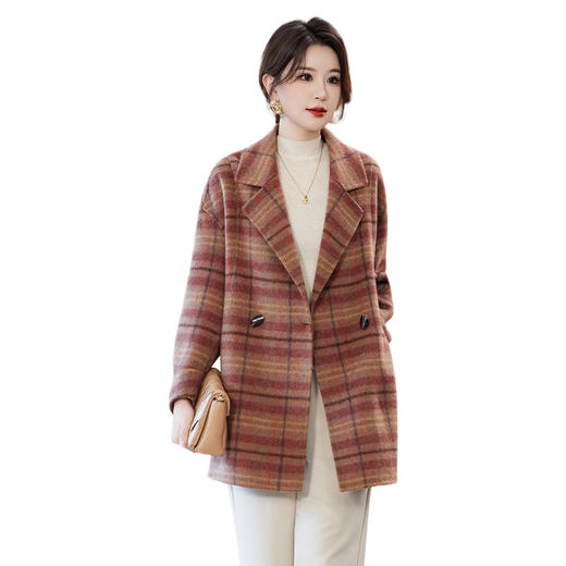 OSL 2508LN格纹复古赫本风羊毛毛呢大衣 商品图4