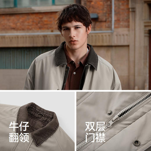 森马棉服男假两件飞行员外套拼接牛仔翻领棉衣冬2025新款oversize 商品图3