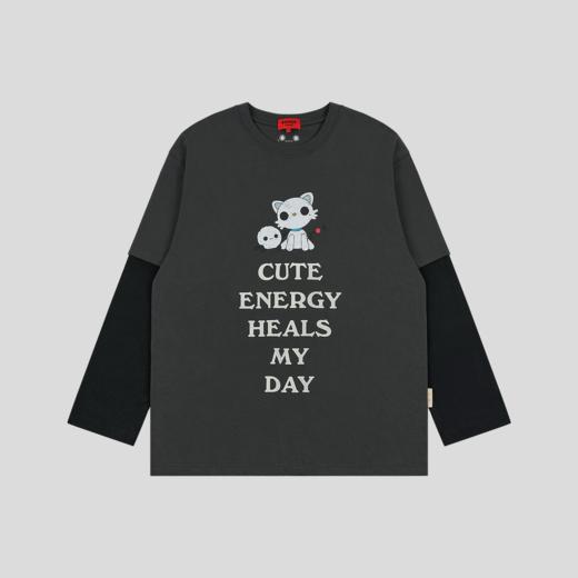 GOODBAI GOODEES 机器小猫撞色印花假两件长袖T恤 商品图3