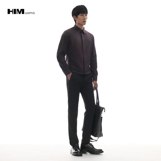 HIM漢崇  定制金属蘑菇扣修身长袖衬衫男亲肤柔软商务衬衣2025秋季 商品图1