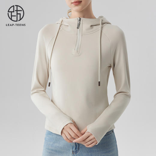 跃牌【砂洗空气层系列】女砂洗半拉链帽衫W11M1 商品图6