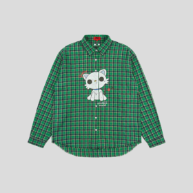 GOODBAI GOODEES 机器小猫做旧格纹毛边长袖衬衫