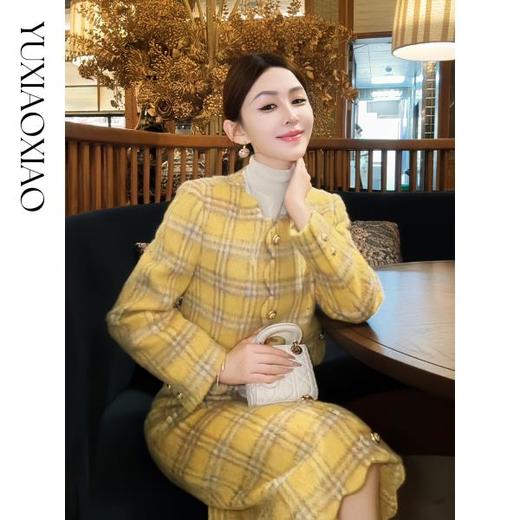 余潇潇【英伦格律】绵羊毛羊驼毛复古格纹花瓣波浪边外套&半裙套装 商品图3
