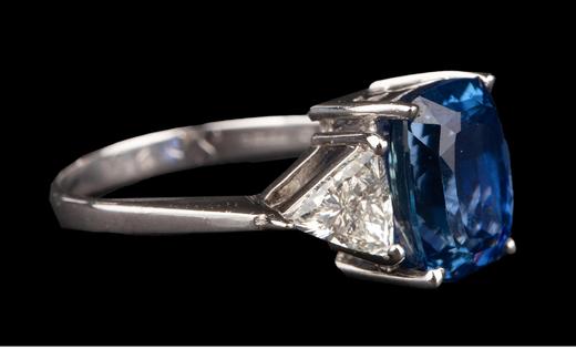 独角鹿西洋古董 20世纪欧洲出品装饰艺术风格铂金镶嵌斯里兰卡无烧蓝宝石及钻石戒指 商品图3