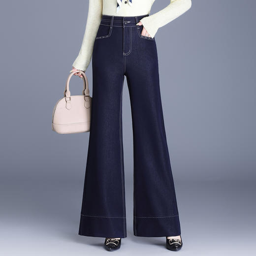QYM 9847-Y牛仔阔腿裤气质垂感休闲裤妈妈装直筒裤 商品图0
