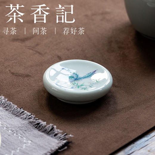 茶香记晴山素华雨打芭蕉盖置景德镇陶瓷茶桌零配茶室小巧茶具雅致 商品图4