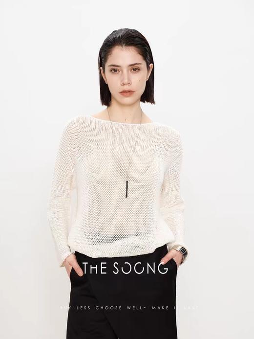 THESOONG"无拘本色"亚麻高捻舒适挺阔感混纱针织镂空上衣HWMY6602 商品图0
