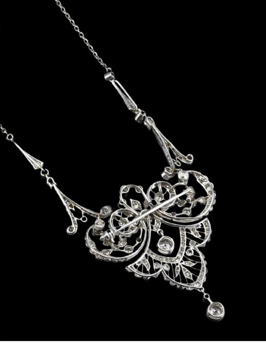 独角鹿西洋古董 1910年代欧洲出品美好时代风格自然花叶造型铂金镶嵌钻石项链 商品图4