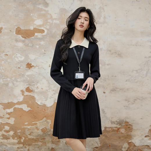 奢姿大码女装2025秋季气质POLO领连衣裙胖妹妹坑条时尚针织裙子9853893114 商品图0