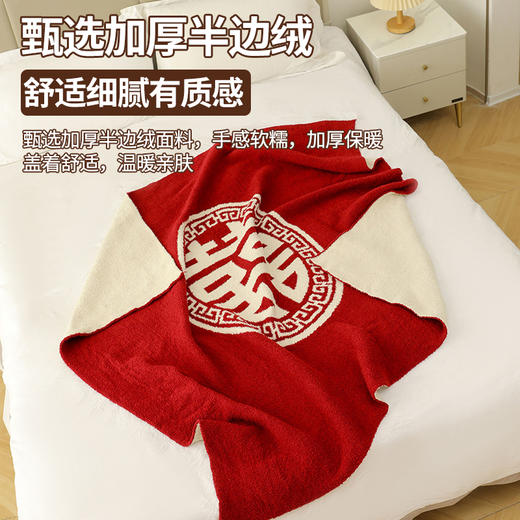 【品牌直发】加倍生活 半边绒婚庆双喜毯 加厚半边绒艺术毯系列 加厚保暖多用毯 商品图1