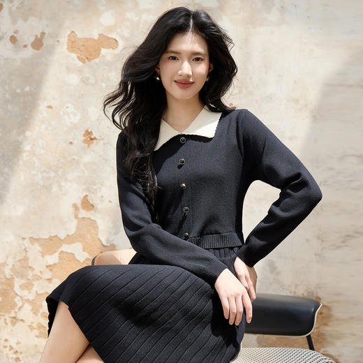 奢姿大码女装2025秋季气质POLO领连衣裙胖妹妹坑条时尚针织裙子9853893114 商品图2