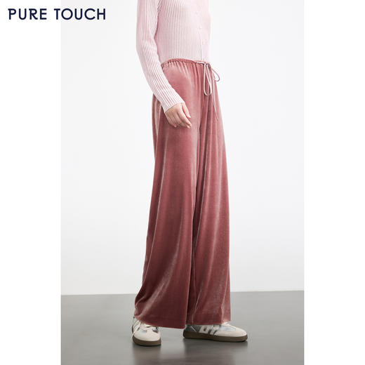 PURE TOUCH女装25秋冬新款丝绒直筒休闲长裤百搭抽绳腰休闲阔腿裤 商品图0