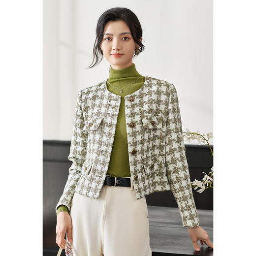 米思阳2026春季新款洋气小香风短外套单排扣直筒粗花呢上衣女0070 商品图0