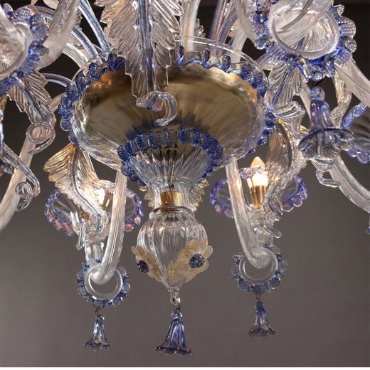 独角鹿西洋古董 20世纪意大利出品穆拉诺玻璃点金工艺修饰花叶主题烛台式枝形吊灯及壁灯三件套 商品图4