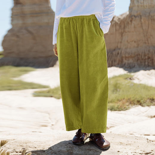 绽放560朵/细坑条灯芯绒内贴花布松紧腰九分裤松弛感休闲裤新款 商品图2