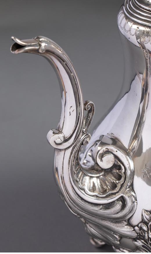 独角鹿西洋古董 19世纪法国出品路易十五风格古典花叶主题纯银精雕下午茶套件 商品图2