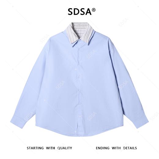 25AS374SDSA男士秋冬新款痞帅男装潮牌条纹双面翻领长袖衬衫宽松时尚衬衣 商品图1