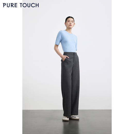 PURE TOUCH女装 25秋冬新款高腰直筒休闲裤百搭简约灰色廓形长裤 商品图1