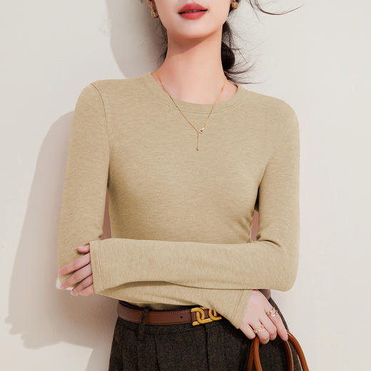 「自j」全新升级【铂金会员109/天猫149/差价40】(41952)洛诗琳羊毛蚕丝圆领打底衫2025秋冬加绒加厚德绒保暖上衣 商品图3