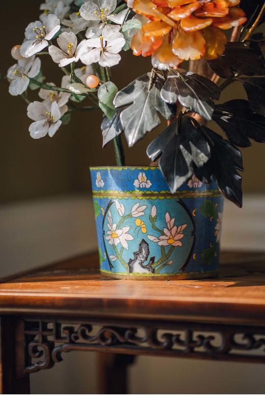 独角鹿西洋古董 20世纪中国创汇时期出品传统花卉纹景泰蓝盆装饰「玉堂富贵」珍宝像生盆景 商品图4