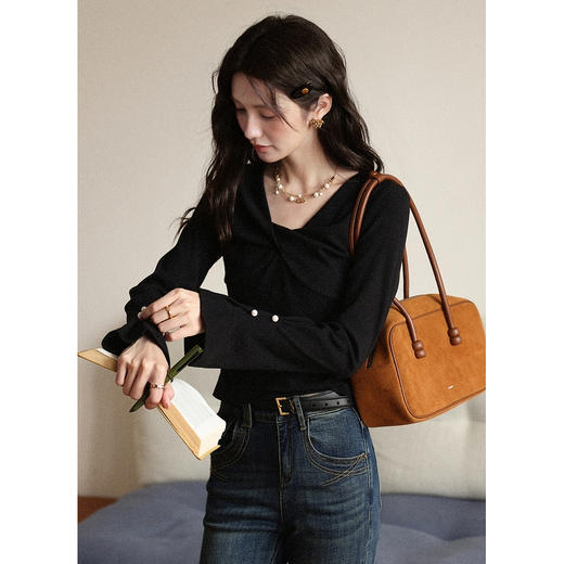 鹿向南「馥郁玫瑰」 复古红色针织衫女早秋新款漂亮独特长袖上衣 商品图1