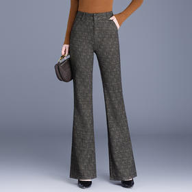QYM 9851-Y微喇格子西装裤休闲裤气质优雅高腰喇叭裤