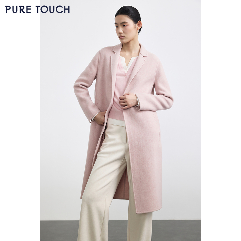 PURE TOUCH女装 25秋冬新款翻领纯羊毛大衣中长款毛呢外套