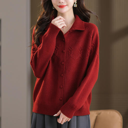 翻领针织开衫外搭，时尚高级感上衣气质减龄毛衣CC-5-6570 商品图0