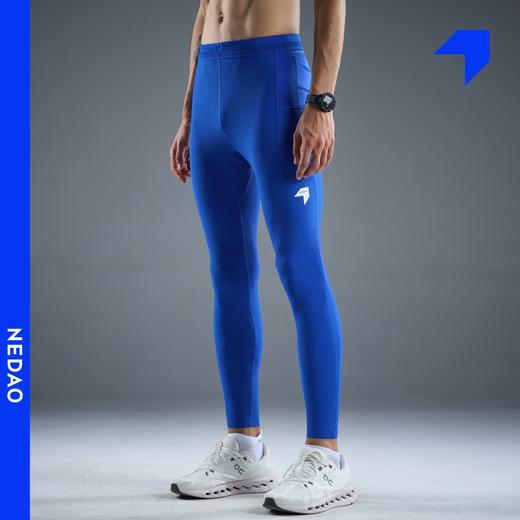 内道条纹收纳紧身长裤男士腰包弹力马拉松跑步运动长裤 商品图3