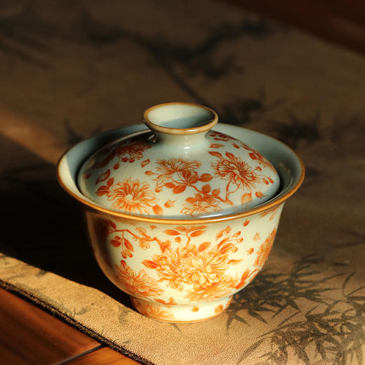 问鼎汝瓷鼎峰系列天青酌泉二才盖碗（梵红樱花） 商品图0