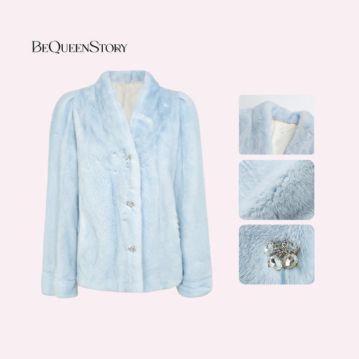 余潇潇【静蓝物语】中古典雅天鹅绒水貂皮毛桑蚕丝内里V领皮草外套 商品图2