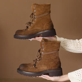 FR 85129马丁靴厚底复古时尚系带中筒骑士靴