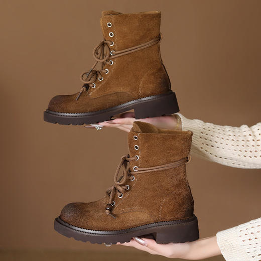 FR 85129马丁靴厚底复古时尚系带中筒骑士靴 商品图0