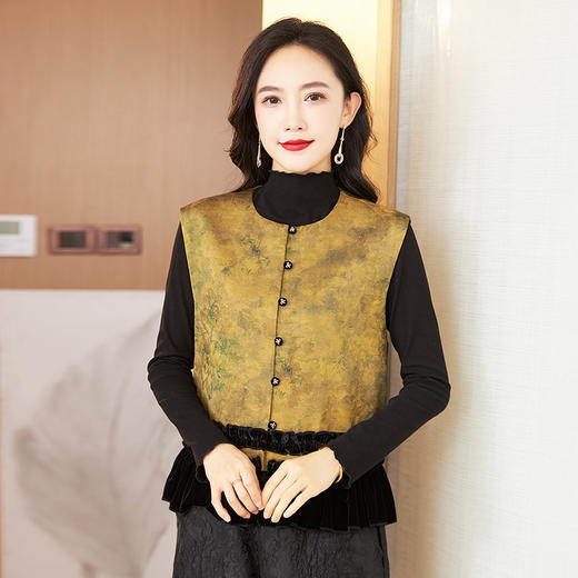 KQL 422H2866新中式国风马夹提花坎肩马甲外套 商品图1