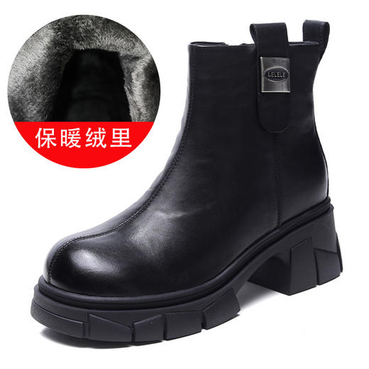 FR 85158短靴复古圆头粗跟加绒保暖马丁靴烟筒靴 商品图4