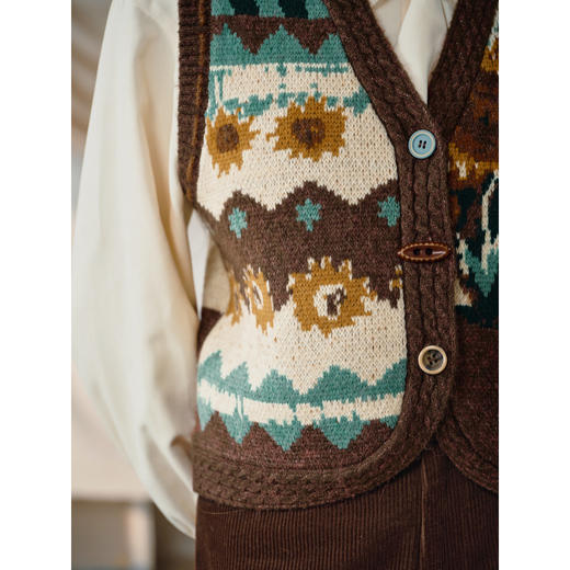 两三事梵高文艺松茶可可2025秋冬新款几何图形纽扣花色马甲女宽松 商品图3