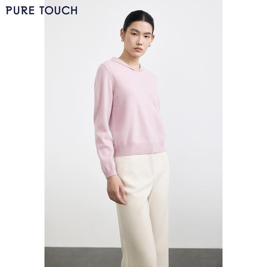 PURE TOUCH女装25秋冬新款海军翻领羊毛衫百搭宽松直筒套头针织衫 商品图0