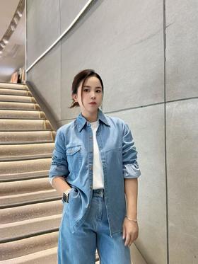 佐丹奴牛仔衬衫女新款复古风纯棉洗水单口袋长袖牛仔衬衣13345862