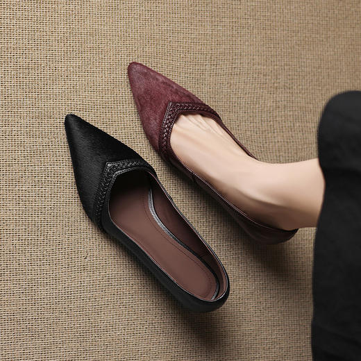 【预售5天】巨好穿法式马毛羊皮尖头细跟高跟鞋女新款春秋浅口单鞋工作鞋JLY&18-771 商品图1