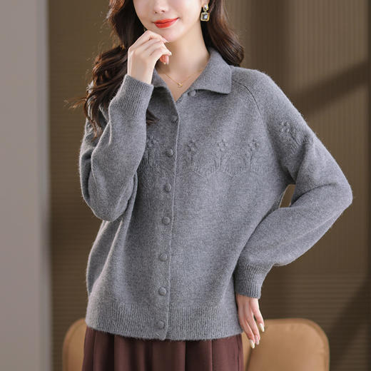 翻领针织开衫外搭，时尚高级感上衣气质减龄毛衣CC-5-6570 商品图1