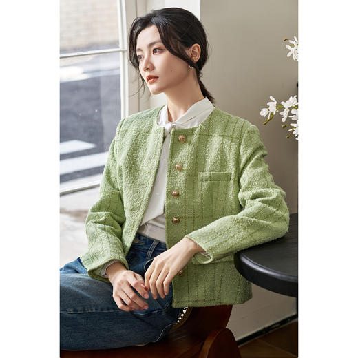 剩S/L 米思阳2026春季新款精致小香风格纹短外套单排扣保暖显白上衣0101 商品图1