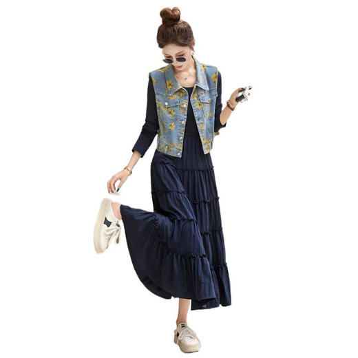 秋季新款女装韩版休闲牛仔马甲连衣裙两件套LXY2556 商品图4