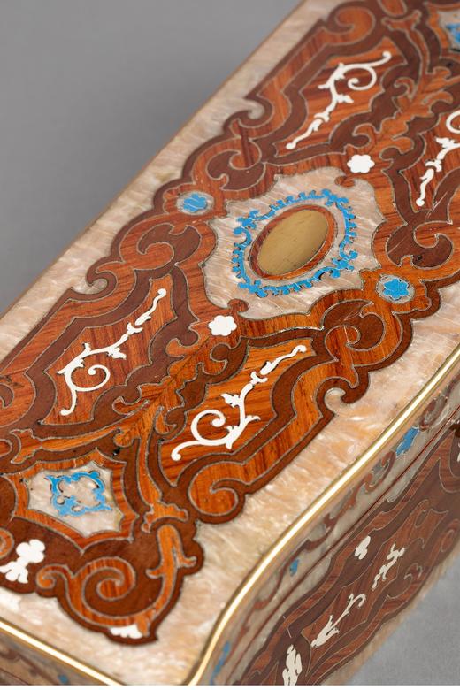 独角鹿西洋古董 19世纪末法国出品彩绘古典卷叶纹饰布勒镶嵌手表收纳盒 商品图4