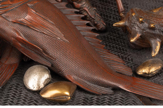 独角鹿西洋古董 1880年代日本明治时期著名金匠大师大島如雲签名出品金银装饰铜雕海鲜提篮 商品图3