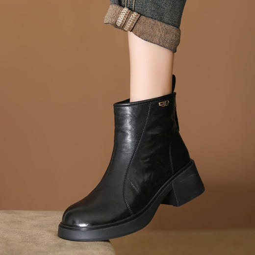 FR 85155真皮短靴复古粗跟羊皮棉靴保暖马丁靴 商品图2