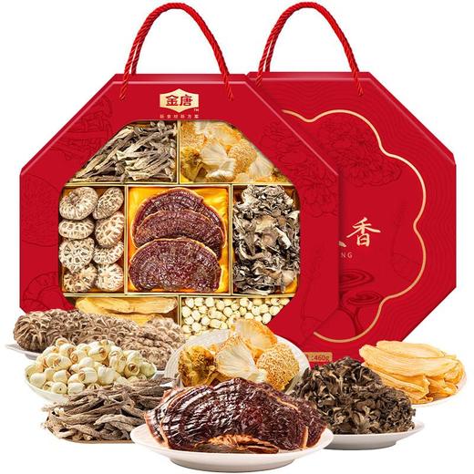 金唐国色天香460G(灵芝+天麻+灰树花+花菇+莲子+猴菇+鹿菇+紫菜） 商品图0