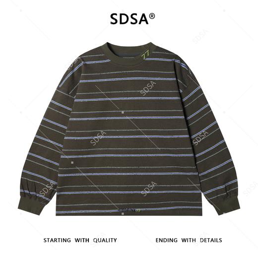 D920SDSA男士秋冬新款痞帅男装潮牌撞色条纹磨毛圆领T恤领口刺绣百搭 商品图1