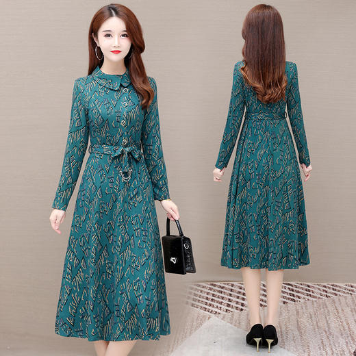 QYM 5A25-Y连衣裙收腰中长款字母花A字裙 商品图2