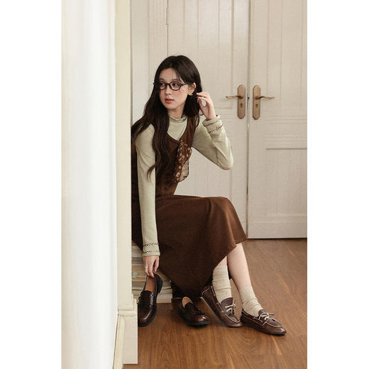 鹿向南「抹茶可可」法式咖色背心连衣裙女秋新款修身显瘦长款裙子 商品图3